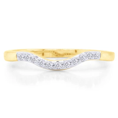 Natural Round Diamond Accents Curved Wedding Band Ring 14K Yellow Gold Plated - Image 1 of 4