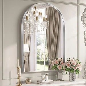 Arched Mirror, Arched Wall Mirror, 30 X 40 Inch Silver Arch Mirror, Metal Frame - Picture 1 of 6