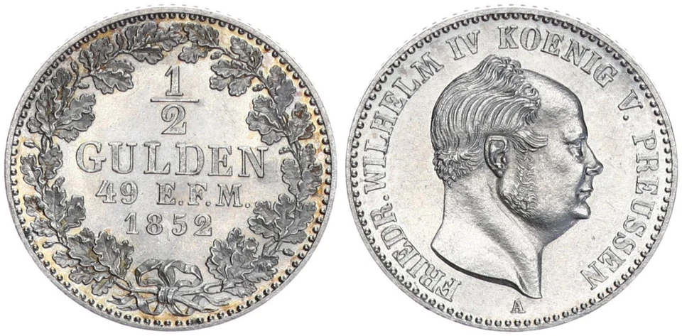 Prussia Hohenzollern 1/2 Gulden 1852 Friedrich Wilhelm IV. prfr.-st. 95987 - Image 1 of 1