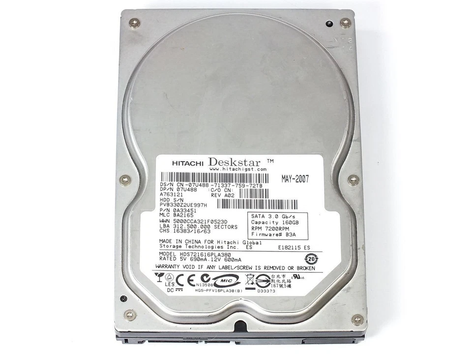 Hitachi 0A33451 160GB 3.5" Deskstar 7200 RPM SATA Internal Hard Drive - Image 1 of 4
