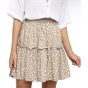 Gonna corta donna XL casual stampa a pois volant linea A plissettata stringata - Foto 1 di 8