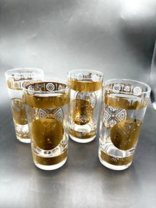 Vito Bari 22kt Gold Crest Design Highball Glasses 5.75" Tall Set Of 4 - Picture 1 of 8