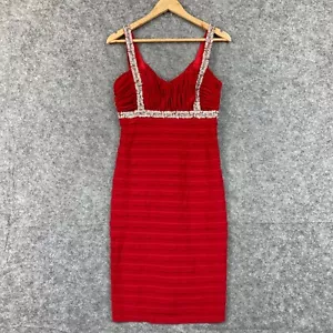 Miss Anne Dress Womens 14 Petite Red Bodycon Sleeveless Beaded 611 - Picture 1 of 12