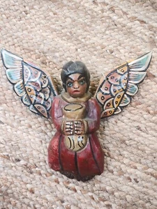 Antique Mexican Querrero Folk Art Angel Carved Wood Cherub - Picture 1 of 12