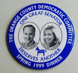 Schumer Clinton 1999 New York Senate campaign pin button political - Picture 1 of 1