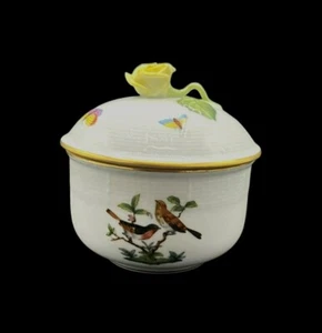 Herend Rothschild Bird Covered Sugar Dish with Yellow Rose Hand Painted Excellen - Picture 1 of 14