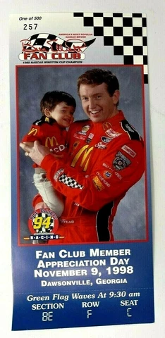 Bill Elliott Fan Club Appreciation Day Ticket November 9 1998 Chase #/500 Cover