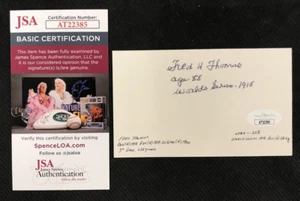 Fred Thomas Signed 3x5 Index Card JSA Cert w/COA P. Athletics MLB 1918 WS Champ! - Picture 1 of 4