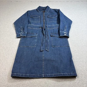 J Crew Denim Utility Dress Woman 12 Blue Belt Zip Pocket Academia Heritage Boho - Picture 1 of 9