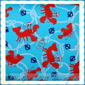 BonEful Fabric FQ Cotton KNIT Red White Blue Child Anchor Nautical Rope Lobster - Picture 1 of 6