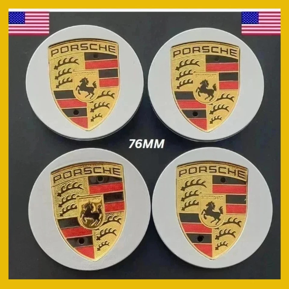 4 Porsche Silver Center Caps Concave 76mm Royal Crest 992 cayenne ,911, Carrera, Foto 1 de 4