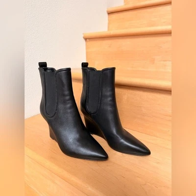 VERONICA BEARD Iluska Black Leather Wedge Chelsea Ankle Boots Size 6.5 - Image 1 of 4