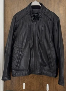 Chaqueta de motociclista Calvin Klein para hombre con cremallera completa 100 % cuero genuino negra talla grande - Imagen 1 de 18