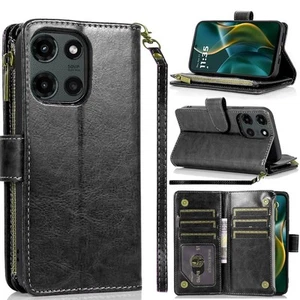 Funda de lujo para teléfono Moto G Stylus 2025 billetera soporte con cremallera + vidrio templado - Imagen 1 de 10