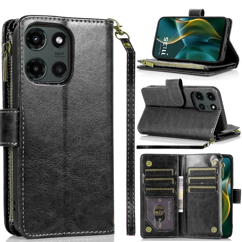 Capa telefone luxo carteira zíper suporte + vidro temperado para Moto G Stylus 2025 - Imagem 1 de 1