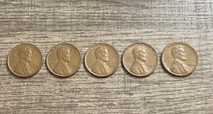 Lot Of 5 Lincoln Wheat Cents 1954, 1955, 1956, 1957, 1958 One Of Each Year - Picture 1 of 7
