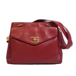 Bolso de hombro Chanel CC Turn Lock solapa exterior cadena piel de cordero rojo - Imagen 1 de 15