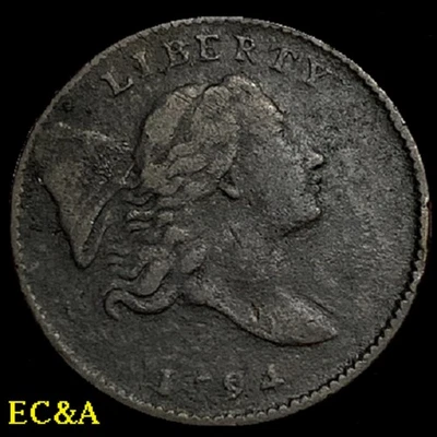1794 HALF CENT *RARE*  EARLY DATE. ROTATED DIE*FINE*SEE FULL DESCRPT (HCT018) - Image 1 of 2