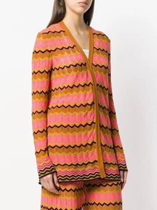 M Missoni Cotton Chevron Zig Zag Striped Salmon Ochre Open Cardigan MSRP $625 - Picture 1 of 9