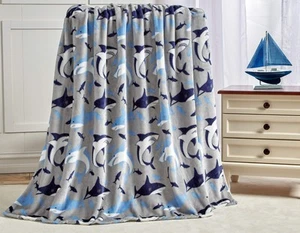 , , Shark Baby Extra Soft Throw Blanket (50" X 60") - Blue and Grey Sharks - Picture 1 of 7