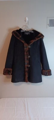 Abrigo de Colección Jones New York Negro Penny Años 90 Y2K Talla Pequeña Imitación Gamuza Forrado de Felpa  Foto 1 de 4