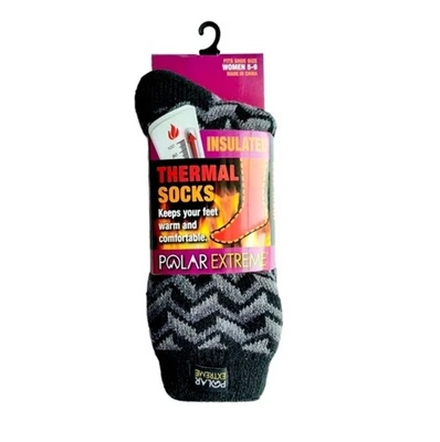 Polar Extreme Insulated Thermal Socks Cozy Warm Thick Fleece Black Grey Metallic - Image 1 of 4
