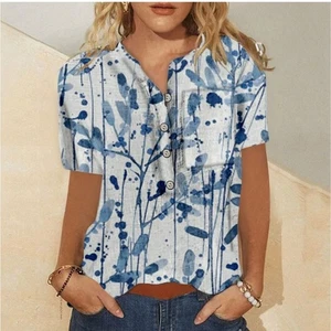 Blue Splatter 1/2 Button Down Top Large - Bild 1 von 7