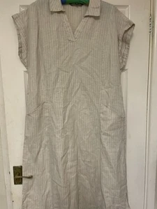 Laura Ashley Beige Striped Linen Dress Size 16 - Picture 1 of 4