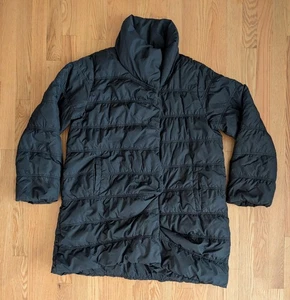 Eileen Fisher piumino giacca cappotto grande nero bottoni tasche a scatto - Foto 1 di 18