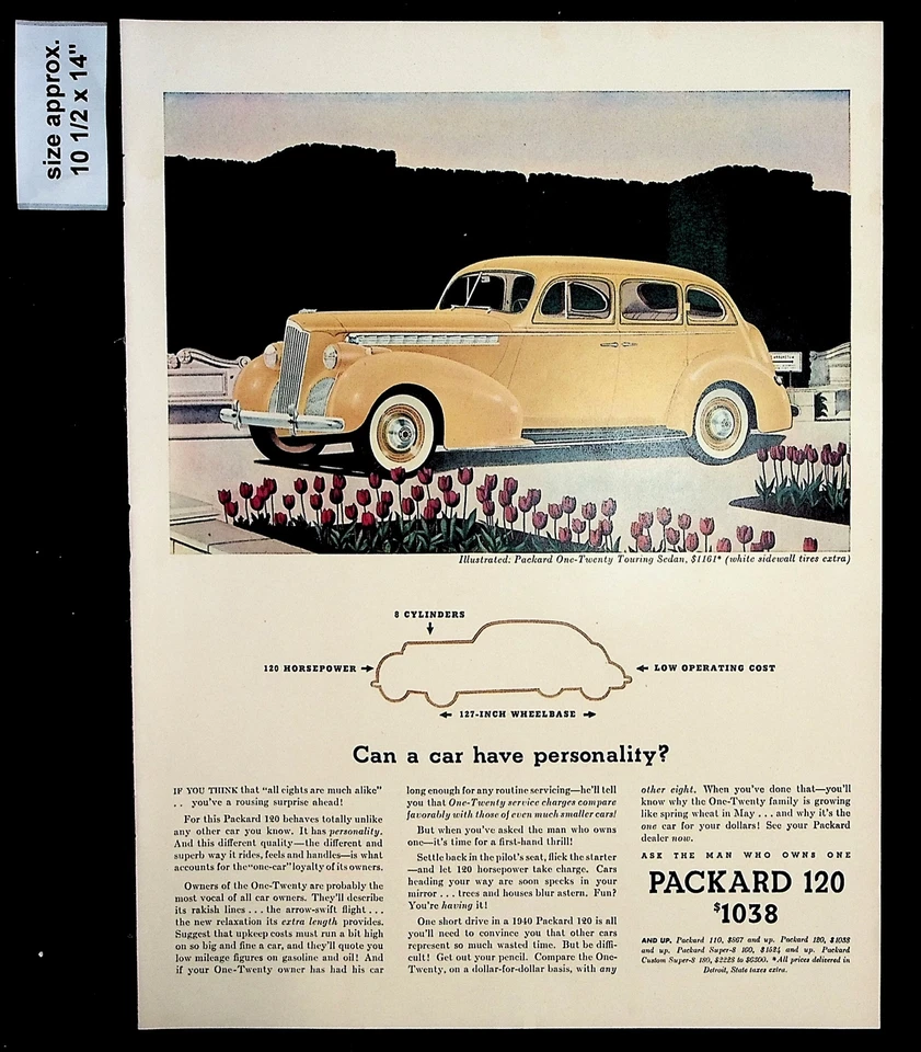Packard 120 Car Touring 1940 sedán neumáticos laterales blancos anuncio impreso vintage 36271 Foto 1 de 1