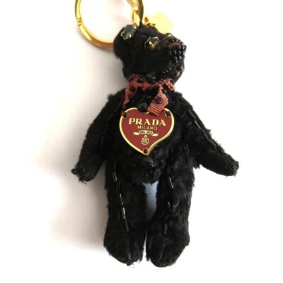 PRADA Teddy Bear Black Key Ring Red Heart Logo Keychain Bag Charm Authentic - Image 1 of 4