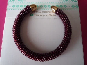 BRACELET MANCHETTE OUVERTE MISHKY DORE/PETITES PERLES PRUNE/IRISE/NEUF - Picture 1 of 1
