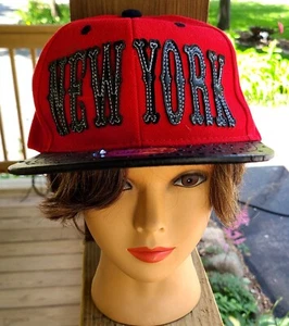 NEW YORK CITY Snapback Cap Hat Supply Headwear Co Vinyl Bill & Letters Red Black - Picture 1 of 7