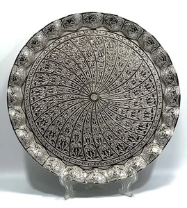 Sena Alisveristime Turkish Ottoman Wavy Zamac Serving Tray Silver 13.75" - Picture 1 of 7