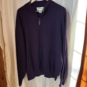 Orvis Sweater Mens XL Purple Cotton Silk Cashmere Blend Quarter Zip Stretch - Picture 1 of 4