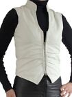 Vest Leather Jacket Women Size Biker Motorcycle Coat Sleeveless Vintage White 11