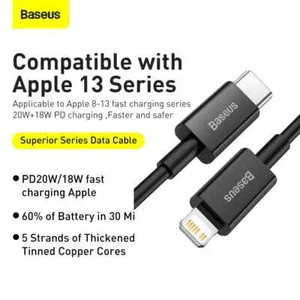 Baseus Superior Series Fast Charging Data Cable Type-C To iPhone PD Charger 20W - Picture 1 of 8