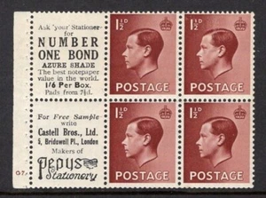 1936 11/2d ROTBRAUN KEVIII WERBUNG "KEINE BINDUNG" U/M BOOKLET SCHEIBE VON SECHS. SG 459a - Bild 1 von 1