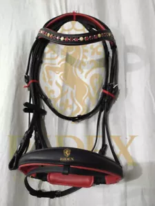 Leather Bridle Dressage Crystal Brow-band With Red Padding Bridle. - Picture 1 of 5