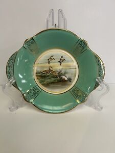 H Aynsley & Co England Green & Gold Ducks Trinket Dish Antique