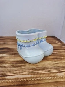 Vintage Napco Ceramic Blue Baby Booties Nursery Planter 5"X3" Stamped Stickered - Picture 1 of 9