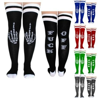 NEW Long Tube Leg Funny Stockings Knee Thigh Over English Letter Jacquard Socks - Image 1 of 4