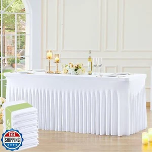 6 Pack White Table Cloth for 6 Foot Rectangle Tables Spandex Fitted Tableclot - Picture 1 of 5