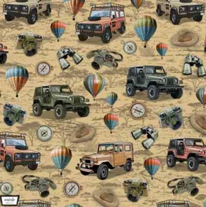 Michael Miller Fabrics~Safari Adventure~Tan~BTY~DCX11327~Jeep, Balloon Binocular - Picture 1 of 1