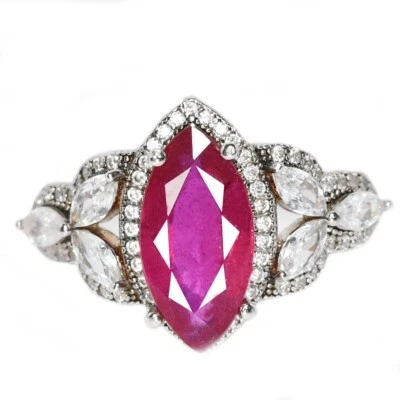 925 STERLING SILVER RING GENUINE PINK RED RUBY & WHITE CZ GEMSTONE SIZE 8.5 - Image 1 of 4