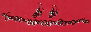 HAND CUFF BRACELET AND EARRINGS SET TIBET SILVER, EAR WIRE STAINLESS STEEL - Picture 1 of 2