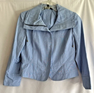 Lafayette 148 Petite Light Blue Silk Zip Up Long Sleeve Jacket SZ 10 Drawstring - Imagem 1 de 4