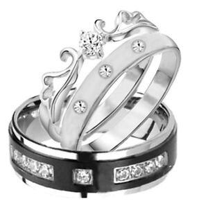 His & Hers 3 pieces Mens & Womens STAINLESS STEEL & TITANIUM wedding ring set 
