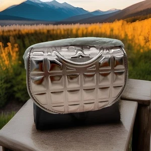 Mini borsa a tracolla trapuntata quadrata metallizzata Tory Burch Fleming originale nuova con etichette $428 - Foto 1 di 20