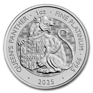 2025 GB 1 oz Platinum Royal Tudor Beasts Queen's Panther BU Coin - Picture 1 of 4